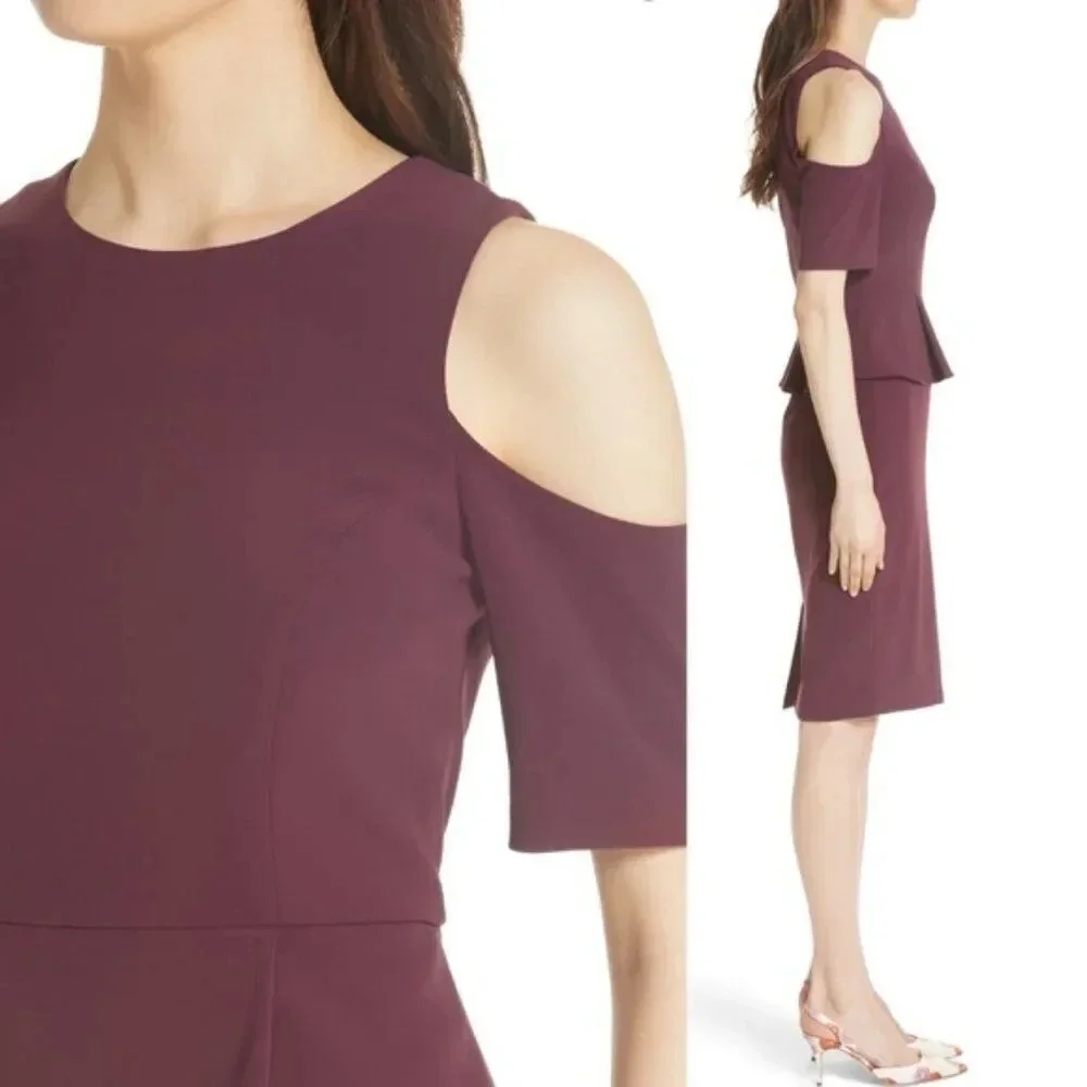 Ted Baker London Peplum Pippard Cold Shoulder Purple Sleeveless Dress SZ…